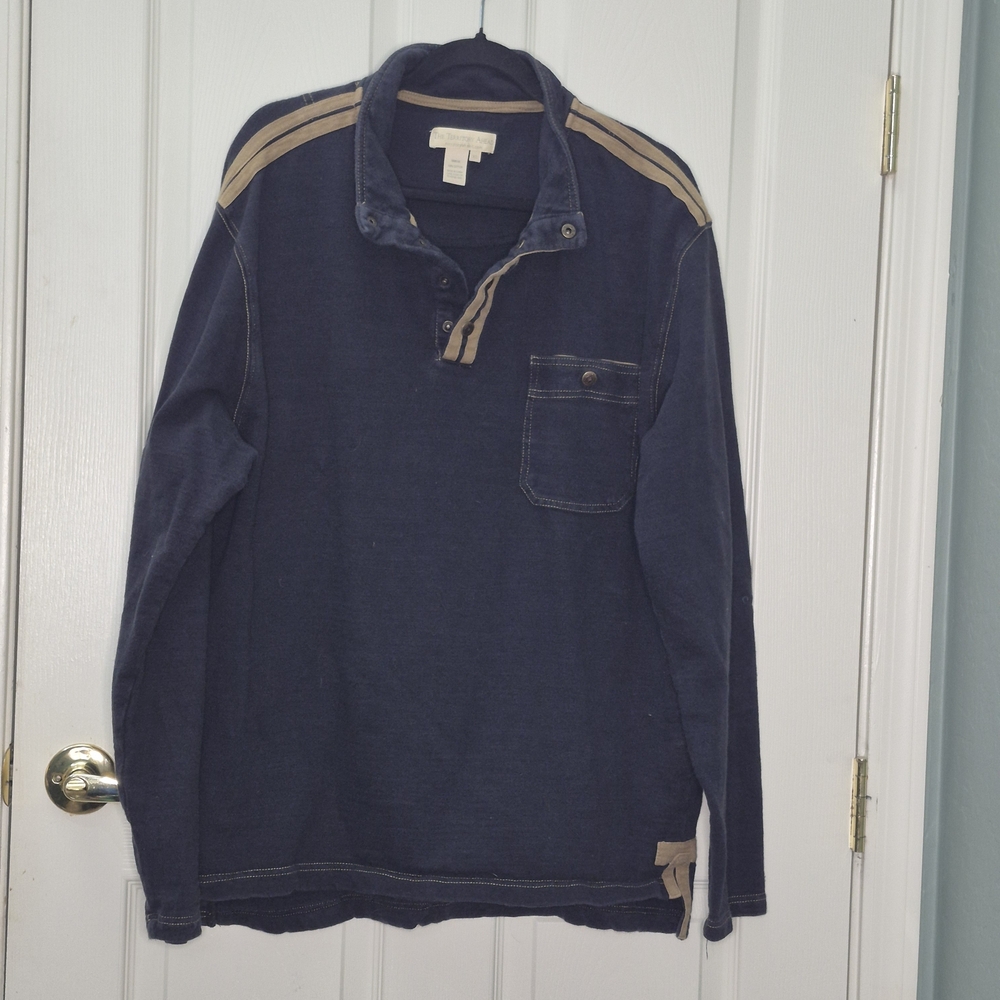 The Territory Ahead Dark Blue Hoodie with Beige Trim
